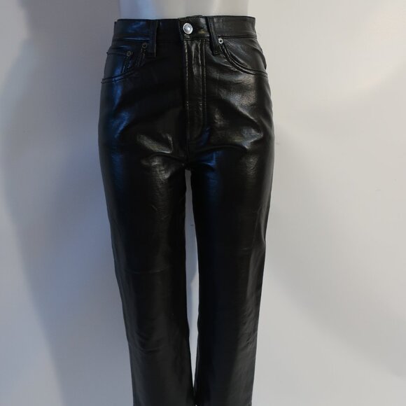 Womens Agolde Black Flat Front High-Rise PU Recycled Leather Pants 26 - Picture 6 of 13